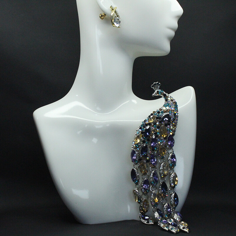Vintage Long Tailed Multicolor Crystal Peacock Tassel Brooch Accessories Pin