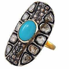 2.43ctw Rose Antique Cut Diamond Turquoise Silver Victorian Amazing Ring Jewelry