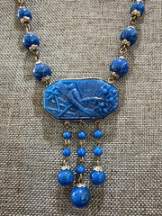 Vintage ART DECO Czech Blue Lapis Exotic Glass Bird Pendant Necklace 14″ Bohemia