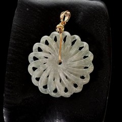 Natural Green Jade Jadeite Handmade Hollow-out Pendant Round, Free Necklace