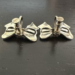 Vintage Sterling Silver Bow Ribbon Screw Back Earrings Rhinestone Accent 6.94g