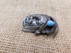 Vtg Souvenir American Indian 3D Brooch Pin Pressed Tin/Zinc/Pewter w/ Blue Beads