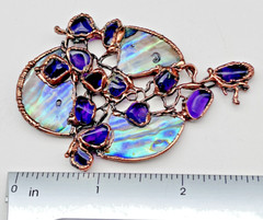 Artisan LG Purple Amethyst Stone Abalone Shell Copper Bezel Set Pendant Handmade