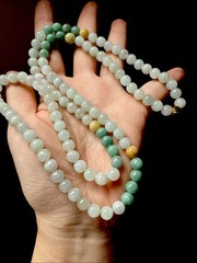 Grade A Untreated Burma Jadeite 純天然翡翠A貨老坑緬甸有種有色三彩長珠串項鍊 Certified