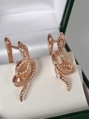 Vintage 1990-s 14 Ct Rolled Gold Long Solid Snake Earrings-Hallmarked 585 RG
