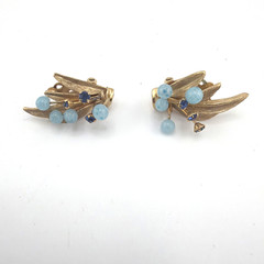 Vintage Mid-Century Blue Opaline Glass Berry Cluster Demi-Parure Set