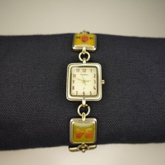 Vintage Fossil Charm Bracelet Watch with Pineapple and Ladybug Charms