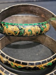 Set of 3 bracelets 925 Sterling Cloisonne Enamel Jaipur, India Turq/Green/Blue