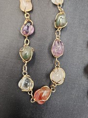 Vintage 1960s Caged Gemstone Necklace Bracelet Set Wire Wrapped Tumbled Boho MCM
