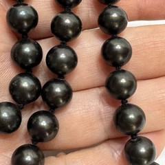 Vtg 23” Glass Faux Pearl Necklace Carved Cameo Clasp Charcoal Grey Black Grandma