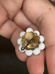Vtg JAPAN White Milk Glass Round Beaded 7/8” Cluster Screw Back Earrings Floral
