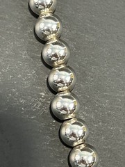 Sterling Silver Ball Bead Chain Necklace W Heart Pendant , Taxco 8mm 20” 32g