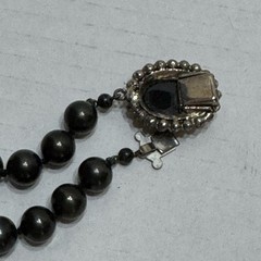 Vtg 23” Glass Faux Pearl Necklace Carved Cameo Clasp Charcoal Grey Black Grandma