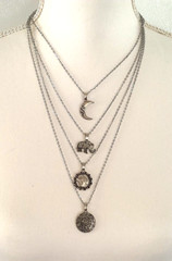Chic Trendy Boho Multi-Strand Chains Silver Tone Moon Elephant 20-26″ Necklace