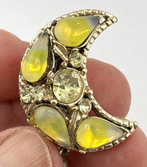 Vintage Sweater Guard Clip Crescent Moon Yellow Glass Teardrop Cabochons