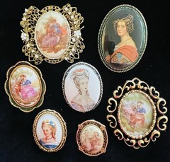 Vtg Estate Cameo Jewelry Artisan Painted Floral Romantic Victorian Revival Lot
