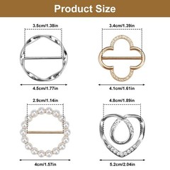 4PCS Metal Scarf Ring Clips – T-Shirt Tie Clips for Women, Fashion Shirt Buckle