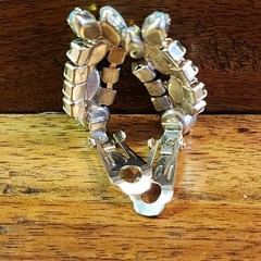 Vintage Opaline Glass & Aurora Borealis Rhinestone Clip Earrings Mid Century