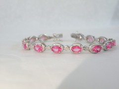 Sterling Silver 925 Natural Pink Topaz Diamond Tennis Bracelet 7.5″