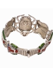 Vintage Signed EDGAR BEREBI Cleopatra Scarab Enamel & Crystal Link Bracelet 7.5”