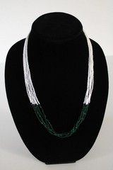 Green White 24″ 6 Strand Tiny Seed Bead Beaded Shimmering Necklace Handmade
