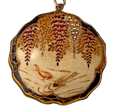ANTIQUE JAPANESE MEIJI PERIOD SATSUMA PORCELAIN WISTERIA KOI FISH PENDANT