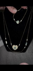 Vintage Japanese Tensha Blue Rose Porcelain Heart Necklace With Match Bracelet