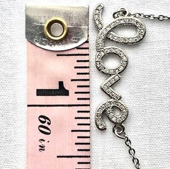 Dainty Rhinestone Love Cursive Word Pendant Necklace Silver Tone Adjustable 21”