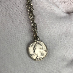 Quarter Miniature 10mm Coin Charm Pendent Necklace Silver tone Vintage 16″ chain