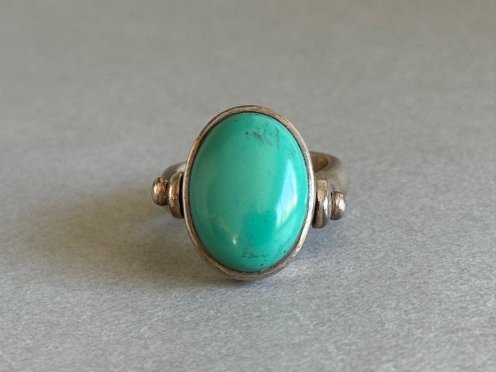 Vintage Unused Sterling Silver and Turquoise Hinged Ring Size 7 1/4