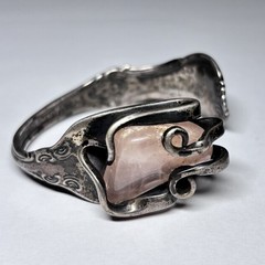 Uma Silbey Signed Sterling Silver Rose Quartz Cuff Bracelet 1984 Joan of Arc