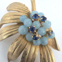 Vintage Mid-Century Blue Opaline Glass Berry Cluster Demi-Parure Set