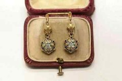 Art Deco Style Round Lab Created Diamond Wedding 14K Yellow Gold Finish Earrings
