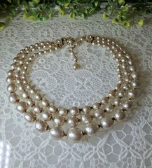 Early Signed Miriam Haskell 3 Strand Silver Niki Baroque Pearl Necklace