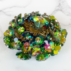 Vintage Cluster Aurora Borealis Rhinestone Round Brooch Pin Watermelon Margarita