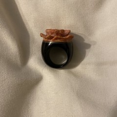 Vintage Onyx Silver Sponge Coral Carved Rose Ring Sz 6?