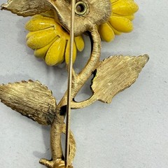 Vintage Enamel Flower Brooch Yellow Pink Green Floral Mid Century Botanical 3″