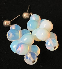 Vintage Opaline Glass Beaded Earrings Pierced Post Iridescent Cluster Dangle