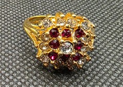 RARE! Vintage Genuine 18K HGE Glass Rhinestones Ruby Red Gold Tone Ring Size?