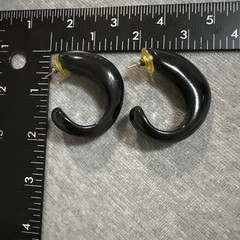 VTG Acrylic Lucite Chunky Puffy Hoop Black Earrings Modernist Sculptural