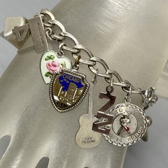 VTG 20 Charm Bracelet Sterling Silver Birthday Natie Cowbell School Hearts 6.5″