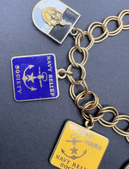 Vintage US NAVY Relief Society Charm Bracelet Gold Tone Military Engraved