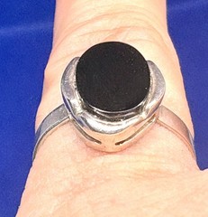A33 Vintage 925 Sterling Silver Seal Ring Size 8.0 est 1950s Black Onyx 2.9g