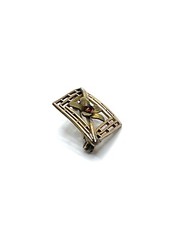 Antique Art Nouveau Brass Red Crystal Flower Openwork Brooch Pin