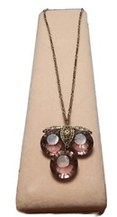 Art Deco Necklace, Purple Paste Glass, Silver & Brass Filigree, 18 Inch Chain