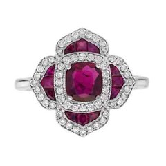 Art Deco Style 14K White Gold FN Lab Created Ruby Diamond Wedding Women’s Ring