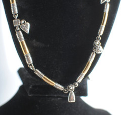 Retro Vintage Shiny Gold Tone Bar Link Chain with Small Charms Necklace 30”