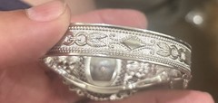 Vintage Whiting Davis Hematite Silver Tone Ornate Hinged Cuff Bracelet
