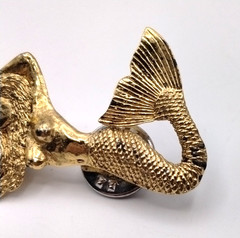 Vintage GG Harris Fine Pewter Mermaid Pins Lot of 2 Gold Plated Hand Painted