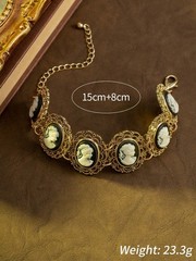 Vintage Black Cameo Portrait Bracelet Victorian Style Adjustable Link Unique